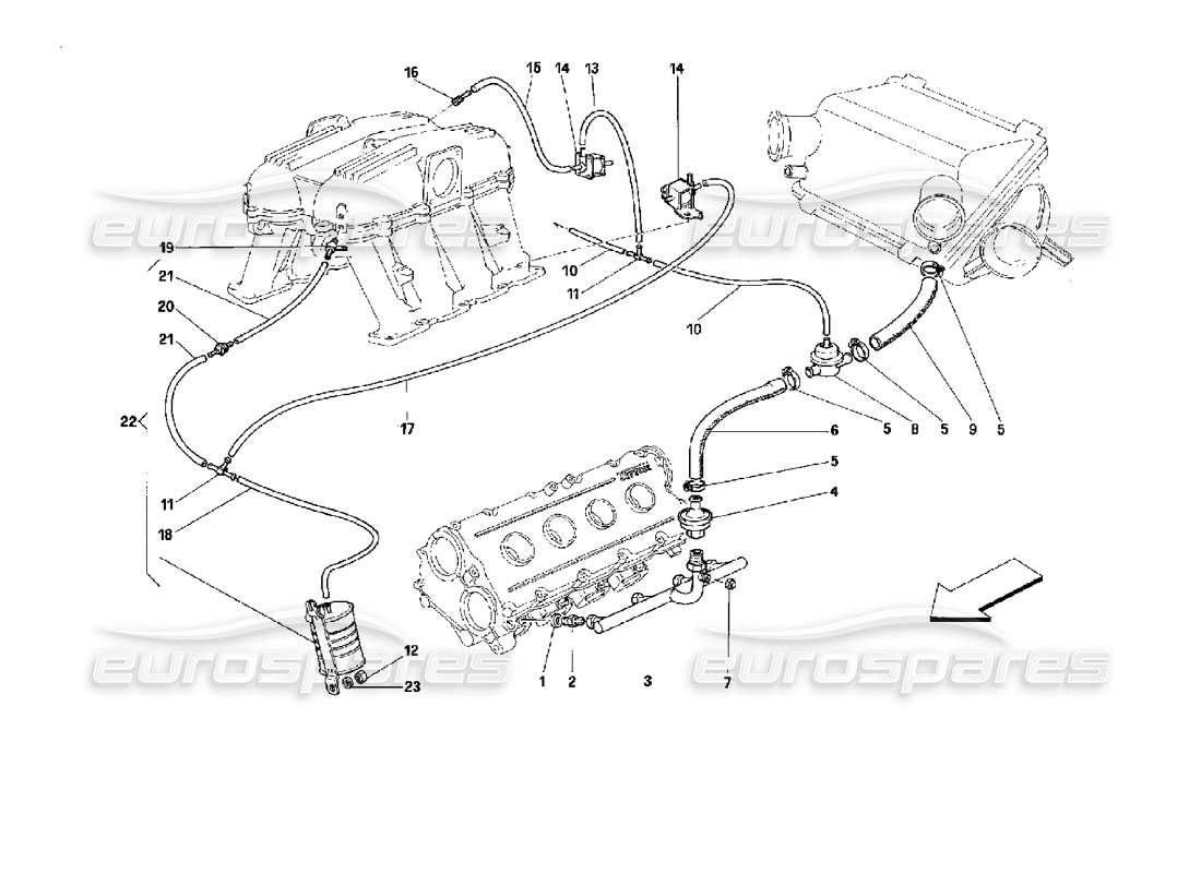 ferrari mondial 3.4 t coupe/cabrio dispositivo de inyección de aire - para automóviles con catalizador - diagrama de piezas motronic 2.5